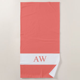 Elegant Coral White Mit Monogramm Strandtuch