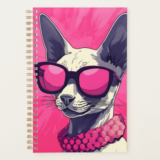 Elegant Cornish Rex Cat Pink Planer (Vorderseite)