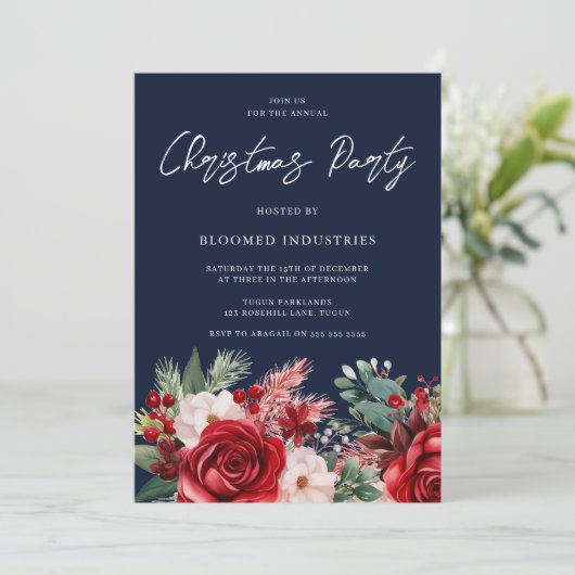 Elegant Corporate Christmas Soirée Navy Blue Einladung (Stehend Vorderseite)