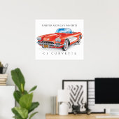 Elegant Corvette C1 Ilustration Red Poster (Heimbüro)