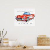 Elegant Corvette C1 Ilustration Red Poster (Küche)