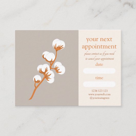 Elegant Cotton Branch Appointment Card Visitenkarte (Vorderseite)