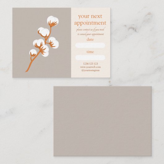 Elegant Cotton Branch Appointment Card Visitenkarte (Vorne/Hinten)