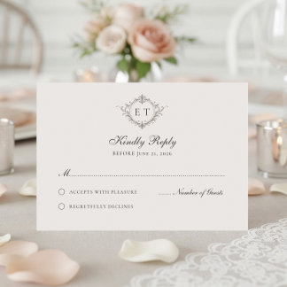 Elegant Country Monogram Wedding RSVP Card Karte