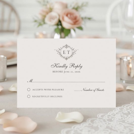 Elegant Country Monogram Wedding RSVP Card Karte