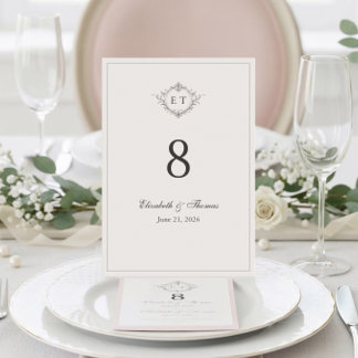 Elegant Country Monogram Wedding Table Number Tischnummer