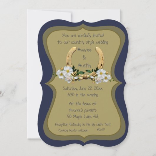 Elegant Country Style Navy und Gold Einladung (Vorderseite)