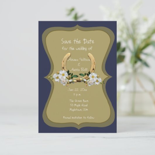 Elegant Country Style Navy und Gold Save The Date (Stehend Vorderseite)