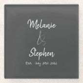 Elegant Couple Names Date Script Typogray Glasuntersetzer (Vorderseite)