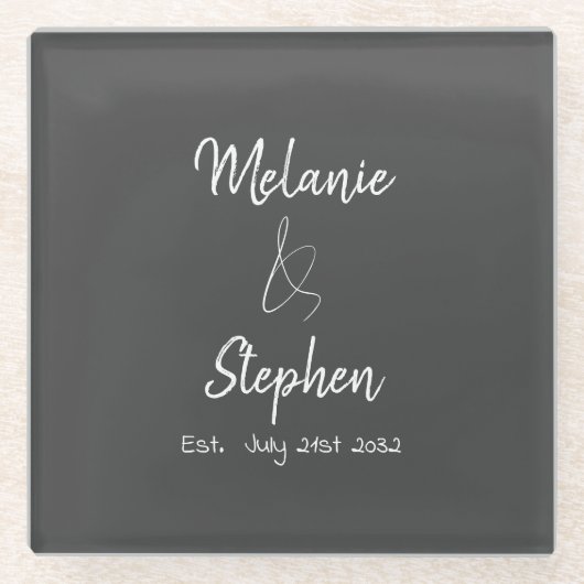 Elegant Couple Names Date Script Typogray Glasuntersetzer (Vorderseite)