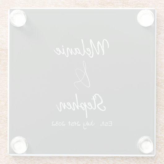 Elegant Couple Names Date Script Typogray Glasuntersetzer (Rückseite)