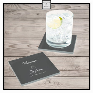 Elegant Couple Names Date Script Typogray Glasuntersetzer
