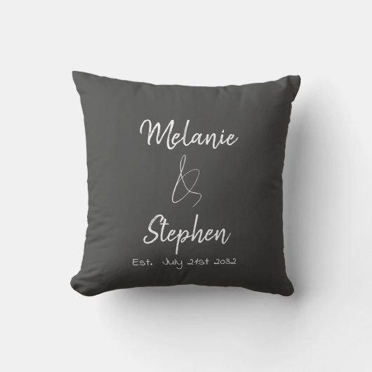 Elegant Couple Names Date Script Typogray Kissen (Vorderseite)