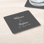 Elegant Couple Names Date Script Typogray Rechteckiger Pappuntersetzer (angewinkelt)