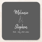 Elegant Couple Names Date Script Typogray Rechteckiger Pappuntersetzer (Vorderseite)