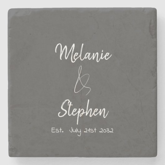 Elegant Couple Names Date Script Typogray Steinuntersetzer (Vorderseite)