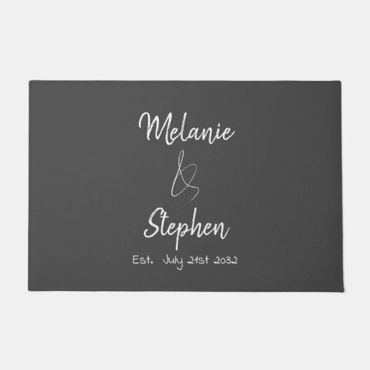 Elegant Couple Names Date Typografy Gray Script Fußmatte (Vorderseite)