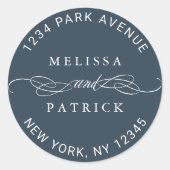 Elegant Couple Names Wedding Rücksendeadresse Navy Runder Aufkleber (Vorderseite)