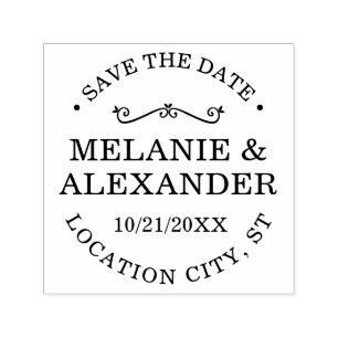 Elegant Couple Wedding Round Save the Date Permastempel