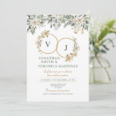Elegant Couples Christmas Wedding Reception Floral Einladung (Stehend Vorderseite)