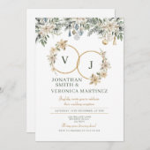 Elegant Couples Christmas Wedding Reception Floral Einladung (Vorne/Hinten)