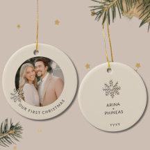 Elegant Couple's First Christmas Foto Ornament