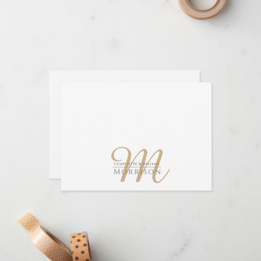 Elegant Couples Gold Black Monogram Logo Mitteilungskarte (Vorderseite/Rückseite Beispiel)