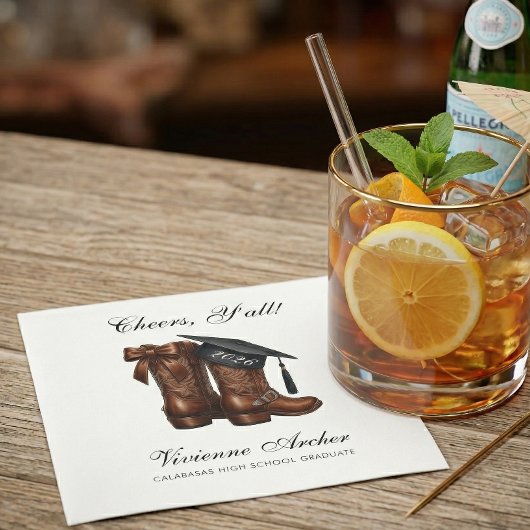 Elegant Cowgirl Bow Boots Graduation Serviette