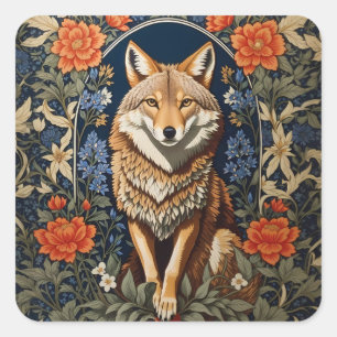 Elegant Coyote William Morris Inspiriert Quadratischer Aufkleber