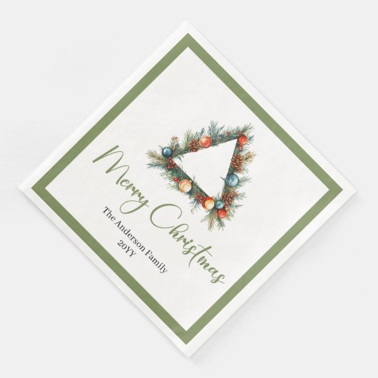 Elegant Cozy Boho Scandinavian Pine Wreath Dinner Serviette (Ecke)