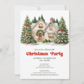 Elegant Cozy Christmas house invitation watercolor Einladung (Vorderseite)