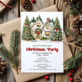 Elegant Cozy Christmas house invitation watercolor Einladung
