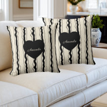 Elegant Cream and Black Stripes Heart Custom Name