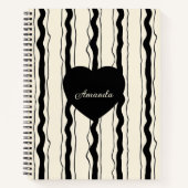 Elegant Cream and Black Stripes Heart Custom Name Notizblock (Vorderseite)