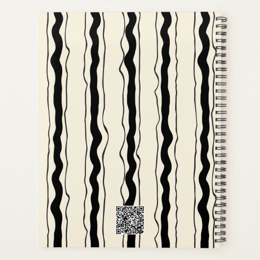 Elegant Cream and Black Stripes Heart Custom Name Planer (Rückseite)