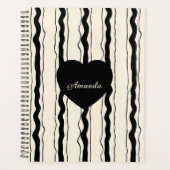 Elegant Cream and Black Stripes Heart Custom Name Planer (Vorderseite)