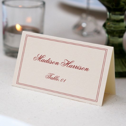 Elegant Cream and Burgundy Wedding Place Card DIY Einladung