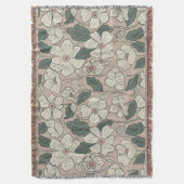 Elegant Cream Beige & Green Illustrated Floral Decke (Vorderseite Vertikal)