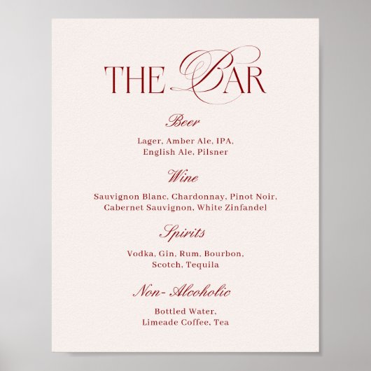 Elegant Cream & Burgundy Wedding Bar Poster (Vorne)