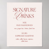 Elegant Cream & Burgundy Wedding Signature Drinks Poster (Vorne)