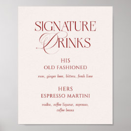 Elegant Cream & Burgundy Wedding Signature Drinks Poster