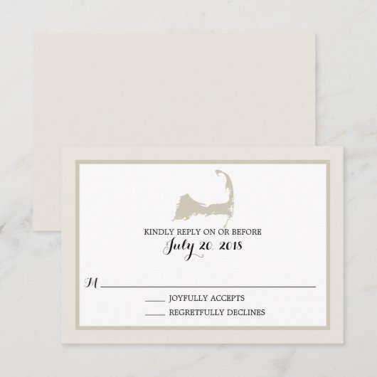 Elegant Cream Cape Cod Map Wedding RSVP (Vorne/Hinten)