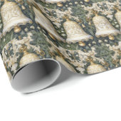Elegant Cream Christmas Bell Green Floral Geschenkpapier (Rolleneckpunkt)