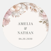 Elegant Cream Dusty Pink Magnolia Floral Wedding Runder Aufkleber (Vorderseite)