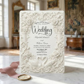 Elegant Cream Faux Sculpted Swans Wedding   Einladung