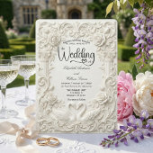 Elegant Cream Faux Sculpted Swans Wedding   Einladung