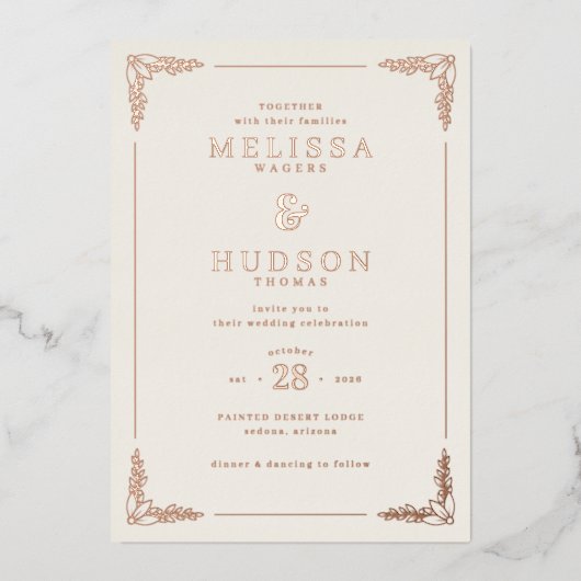 Elegant Cream Floral Wedding Invitation Folieneinladung (Vorderseite)