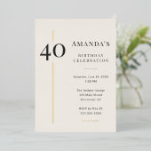 Elegant Cream & Gold 40th Birthday Celebration Folieneinladung (Stehend vorne)