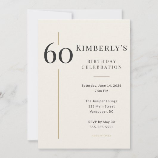 Elegant Cream & Gold 60th Birthday Einladung (Vorderseite)