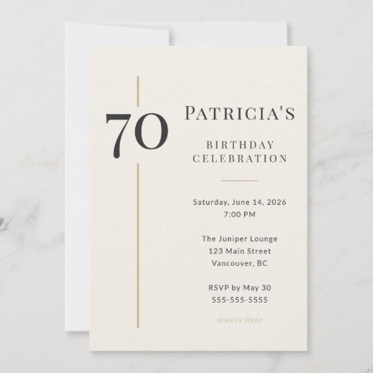 Elegant Cream & Gold 70th Birthday Einladung (Vorderseite)